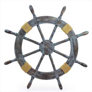 Roue de bateau en bois classique sur le thème Vintage nautique gris rustique avec ancre et cordes océan plage maison décor à la maison - Product Image 2