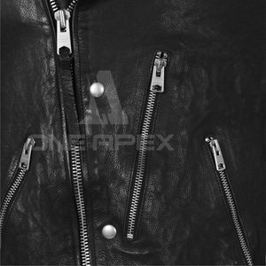 Veste de motard de rue haute personnalisable pour hommes en noir col rabattu en cuir véritable moto à la mode Streetwear - Product Image 6