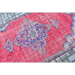 พรมตุรกี ขนาด 4.6x7.9 ฟุต พรมวินเทจ พรมขนสัตว์ลายจุดสีแดง - Product Image 5