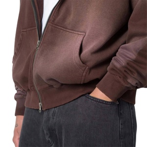 Sweat-shirts à fermeture éclair pour hommes, style streetwear délavé au soleil, léger, respirant, logo personnalisé, tissu doux de couleur lourde pour hommes - Product Image 6