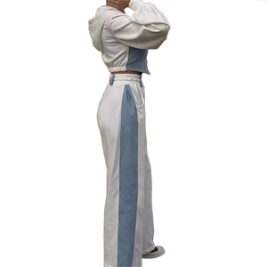 ชุดเซ็ทลำลองผู้หญิงสำหรับฤดูหนาว เสื้อแจ็คเก็ตทรงใหญ่แบบมีซิป แต่งผ้าปะติด ชุดวอร์ม 2 ชิ้น กางเกงขายาวทรงกว้าง สไตล์สปอร์ตสตรีทแวร์ - Product Image 4