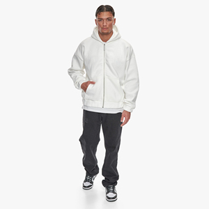 Sweat à capuche zippé oversize pour homme en mélange polyester/coton épais de haute qualité, avec épaules tombantes, manches longues et poches, sans cordon - Product Image 4