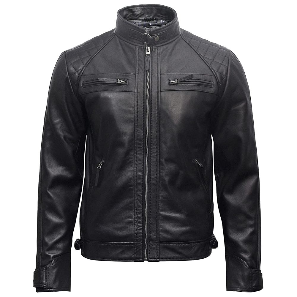 Blouson de motard en cuir véritable pour homme, noir, Vintage, marron, en peau d'agneau, personnalisé