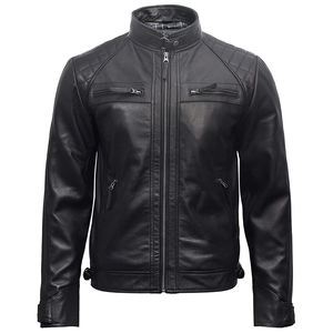 Blouson de motard en cuir véritable pour homme, noir, Vintage, marron, en peau d'agneau, personnalisé - Product Image 1