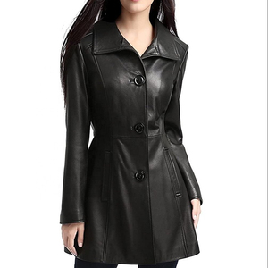Abrigo de Cuero Tipo Gabardina para Mujer, Piel de Oveja Genuina, Color Marrón, Abrigo Largo de Invierno - Product Image 5