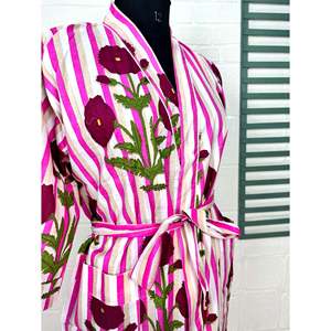 Boho Cotton Kimono Hand-Printed Floral Butterfly Pattern Lightweight Indian <b>Robe</b> for <b>Beach</b> Vacation ODM Supply - Product Image 4