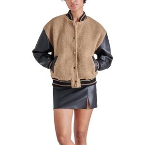 Veste universitaire en cuir pour femmes sur mesure OEM veste universitaire Letterman en fourrure Sherpa pour femmes veste universitaire en cuir pour femmes élégantes - Product Image 4