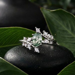 Jeulia Nature-Inspired Bypass Oval <b>Moss</b> <b>Agate</b> <b>Engagement</b> <b>Ring</b> - Product Image 3