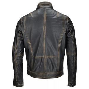 Veste en cuir véritable pour motard pour homme en noir/marron/marron Veste en cuir de moto en peau d'agneau vieilli pour homme - Product Image 6