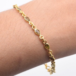 Pulsera de plata 925 Joyería de plata de ley estampada Forma de pera Plata de Ley 925 Peridoto Piedra preciosa Joyería hecha a mano - Product Image 3