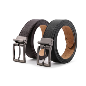 Ceinture en cuir véritable à grain de litchi, extérieur en cuir véritable, intérieur en liège végétalien, avec boucle rotative à ardillon, fournitures de ceinture, boucles de ceinture modernes - Product Image 1