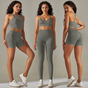 ชุดกีฬาเอวสูงแห้งเร็วระบายอากาศได้ดีชุดเล่นฟิตเนสบราและกางเกงออกแบบโลโก้ได้ตามต้องการ - Product Image 6