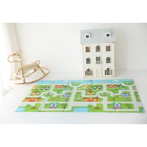 Tapis de jeu simple face 160x140x1 cm XPE pour bébé-Ville en mousse imperméable non toxique enroulable - Product Image 2
