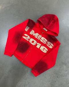 Sudadera con capucha Vintage con hombros caídos lavados con ácido para hombre, ropa de calle con cremallera de algodón 100%, estampado de pantalla bordado, estilo de invierno multicolor - Product Image 1