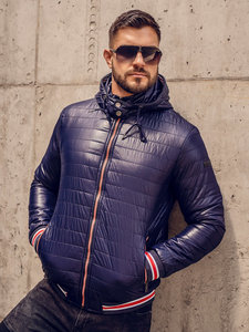Chaqueta acolchada ligera personalizada para hombre con capucha transpirable OEM azul marino al por mayor diseño de moda 2023 - Product Image 5