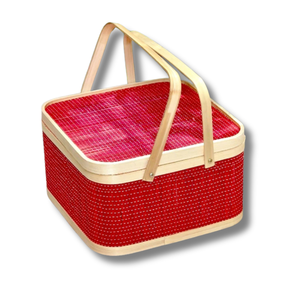 Panier-cadeau en bambou le plus vendu avec couvercle et 2 poignées, couleur personnalisée disponible, artisanat en osier, emballage artisanal naturel - Product Image 1