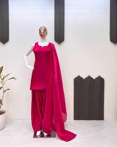 Colección de trajes Salwar de color rosa de diseñador indio, telas de seda para mujer, ropa de fiesta, completamente cosido. - Product Image 4