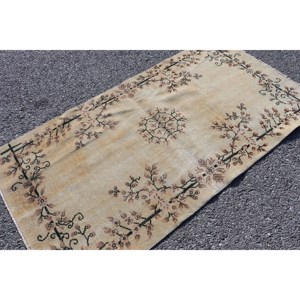 พรมลายดอกไม้สีน้ำตาลสไตล์วินเทจ ขนาด 3.5x6.4 ฟุต ทำจากขนสัตว์ - Product Image 2