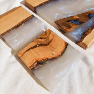 Exclusive Cedar Wood <b>Epoxy</b> Resin Cup Coaster Set for Home and Hotel Use with Custom Color, Size, and Modern Resin Design - Product Image 1