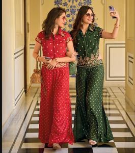 Ensemble de travail de broderie fait à la main vêtements quotidiens ensemble de coordination classique personnalisé soie fantaisie belle ensemble de coordination de broderie de fantaisie - Product Image 2