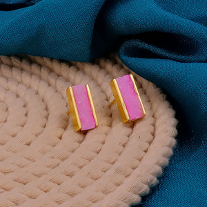 ต่างหูเม็ดเดี่ยวทองเหลืองชุบทองของผู้หญิงทันสมัยแถบอัญมณีดรูซี่สีชมพูพร้อมชุดเครื่องประดับอัญมณีต่อต้านการเสื่อมเสีย - Product Image 5