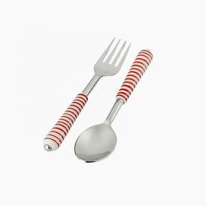 Cuchara y Tenedor para Servir, Modernos y Elegantes, con Mango de Resina Multicolor, Ecológicos, Aptos para Lavavajillas, Regalo de Boda, Plateados, para Ensalada - Product Image 2