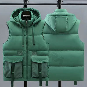 Chaleco acolchado grueso para exterior con logotipo personalizado para hombre, chaqueta de invierno con bolsillo y cremallera y cuello levantado, chaleco acolchado negro para hombre - Product Image 4