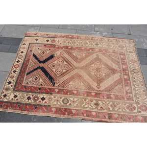 Alfombra Turca Clásica de Estilo Kilim, Color Beige Rojizo, Gran Tamaño, 4.1 x 5.5 pies, Diseño de Patchwork, Ecológica, con Base de Látex y Lana, Grosor de 10 mm - Product Image 3