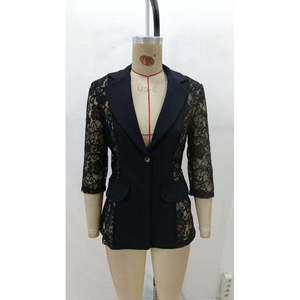 Veste en satin à manches longues pour femme, avec poignets Truvakar, boutonnée sur le devant, avec poches et dentelle, 29840 - Noir - Product Image 4