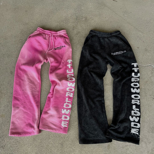 OEM personalizado de los hombres Streetwear Heavyweight Jogger pantalones desgastados bordado Vintage piedra ácido lavado 100% algodón pantalones de chándal acampanados - Product Image 1