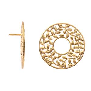 Pendientes de Plata de Ley 925 con Baño de Oro, Diseño de Hoja Tallada, Lindos Aretes para Fiesta y Regalo - Product Image 1
