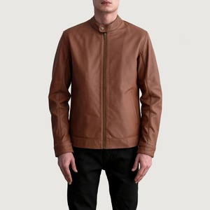 Chaqueta de bombardero de cuero de piel de oveja auténtica Color marrón Prendas de abrigo para hombre de calidad superior Fabricante OEM para hombres - Product Image 5