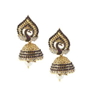 Kriaa <b>Fine</b> <b>Stud</b> <b>Earrings</b> Purple Stone Peacock Gold Plated Jhumki 1304817 - Product Image 1