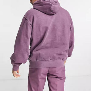 Custom Streetwear Sudadera <b>Mens</b> Hoodies Oversized Drop Shoulder Cotton <b>Purple</b> Wind <b>Sweatshirt</b> Acid Washed Distressed Hoodie - Product Image 3