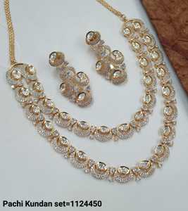 Dernières TwoLayer Pachi Kundan indien fantaisie traditionnel GoldTone Kundan perle collier ras du cou ensemble avec boucle d'oreille assortie femmes fille - Product Image 3