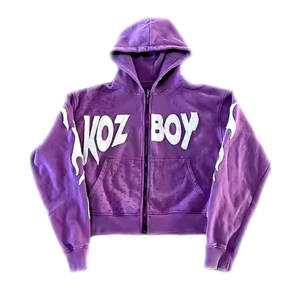 Best Quality Heavy Weight 450GSM Acid Washed Print Fleece Vintage Winter <b>Thermal</b> Streetwear Hoodie <b>Men</b> Custom <b>Top</b> Zip XS Hooded - Product Image 3