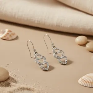 Pendientes de Doble Corazón Modernos para Mujer en Plata 925 con Diamante Corte Pera, Chapados en Oro Rosa y Blanco para Compromiso - Product Image 3