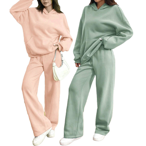 Ensemble de survêtement 2 pièces pour femme en satin d'hiver avec logo personnalisé, sweat-shirt et pantalon de survêtement, uni, longueur intégrale, respirant, écologique - Product Image 4