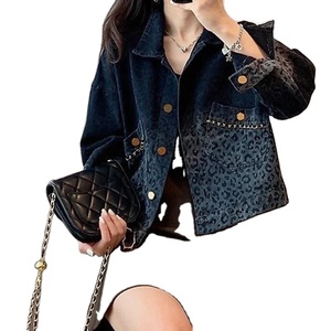 Women's Autumn Winter Denim <b>Jacket</b> Single Breasted Casual <b>Collar</b> Top Printed Grinding Edge Broken Hole Hollow Long Sleeve New - Product Image 6