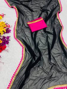 ส่าหรีลูกไม้มีขอบปักลายลูกไม้ตามแบบ - Product Image 6