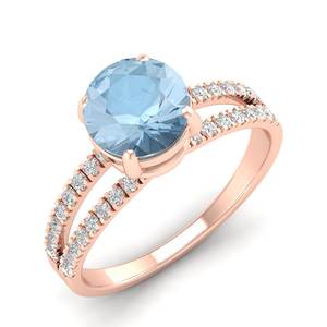 Anillos de Compromiso de Oro Rosa de 14K con Diamantes de Lujo REYES para Mujer, Corte Brillante Redondo, Piedra Preciosa de Aguamarina de 2 Quilates, Joyería Fina - Product Image 2