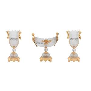 Vases jumeaux décoratifs en cristal en laiton massif faits à la main avec bol de pièce maîtresse classique - Product Image 1
