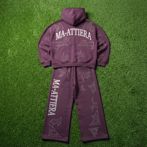 Conjunto de chándal de dos piezas con sudadera con capucha con cremallera y estampado de estrella de diamantes de imitación morados personalizados y pantalones deportivos de pierna ancha - Product Image 6