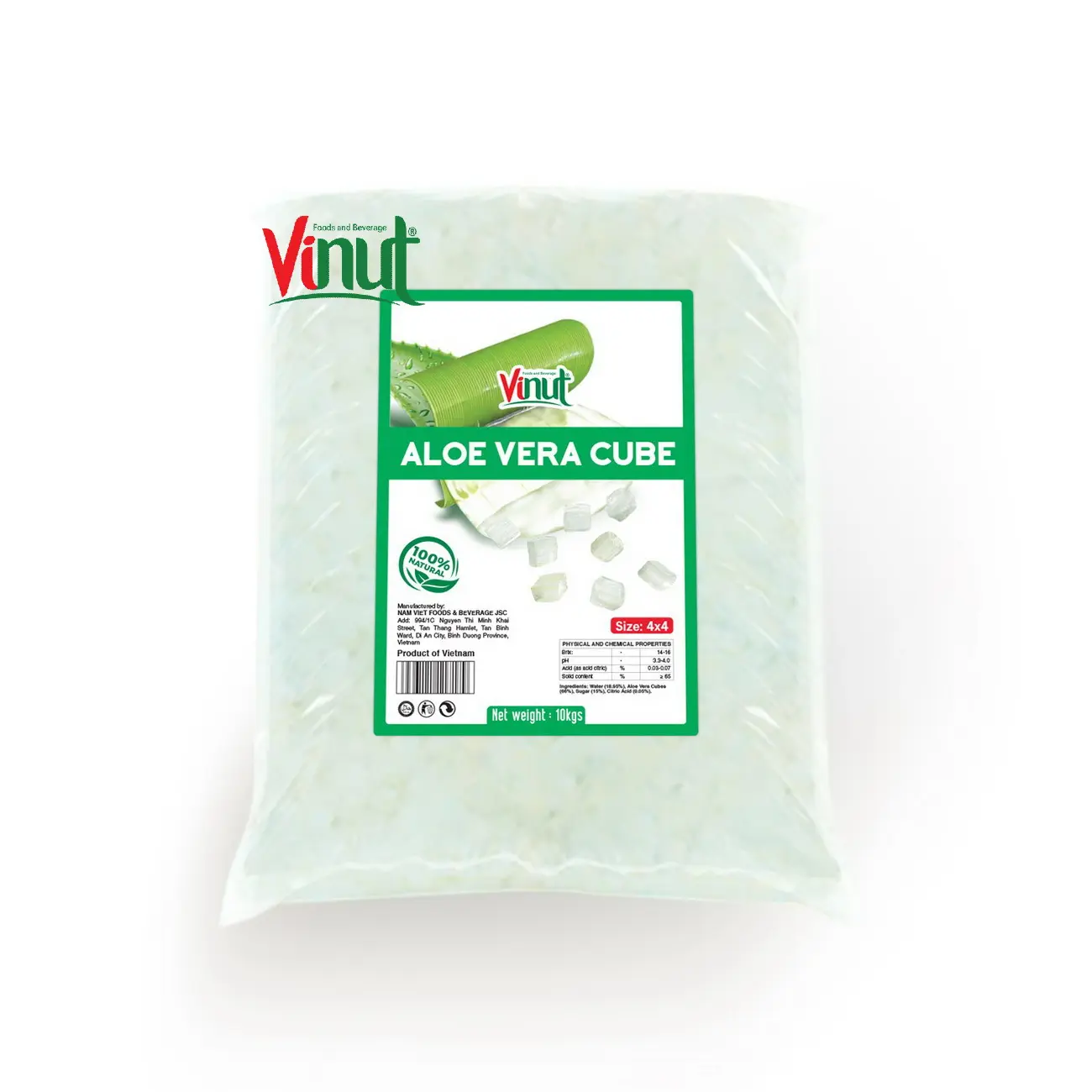 VINUT Aloe Vera - 10kg torba (4x4mm) premium kalite Aloe Vera küp 100% doğal tedarikçiler ve üreticileri
