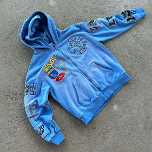 Sweat à capuche personnalisé pour homme, en molleton 100% coton, double couche, vintage, écologique, avec strass de haute qualité, OEM - Product Image 2