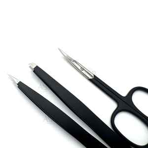Professional Black Matte Eyebrow <b>Tweezers</b> Custom Logo Stainless Steel Slanted/Pointed Tips Anti-Static Eco-Friendly Brow Eyelash - Product Image 2