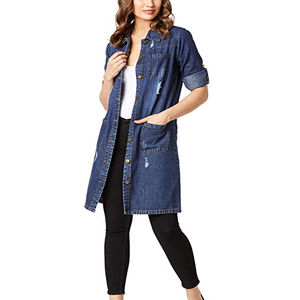 Veste en jean longue pour femmes de haute qualité, nouveau style, vêtements décontractés, tendance, veste en jean confortable pour femmes, OEM - Product Image 3