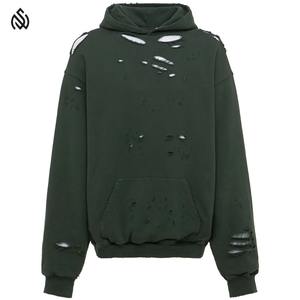 เสื้อมีฮู้ดแฟชั่นสำหรับผู้ชายผ้าเทอร์รี่มีฮู้ดขาดแบบธรรมดาทำเอง - Product Image 1