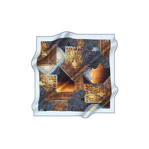 Ethnic Patterned 90x90 Silk Crepe Satin <b>Square</b> <b>Scarf</b> Digital Print - Product Image 1