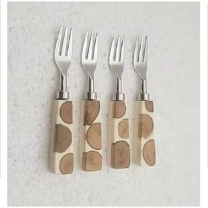 Juego de cubiertos de acero inoxidable con mango de bambú, cuchillo, tenedor, cuchara, cuchara de postre, cubiertos, juego de cubiertos hechos a mano - Product Image 4